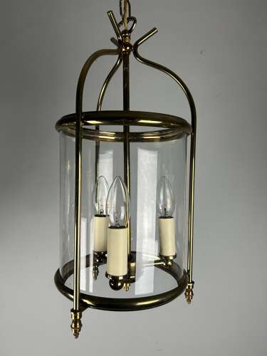 French Triple Light Aged Brass Lantern, Rewired