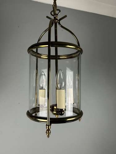French Triple Light Aged Brass Lantern, Rewired