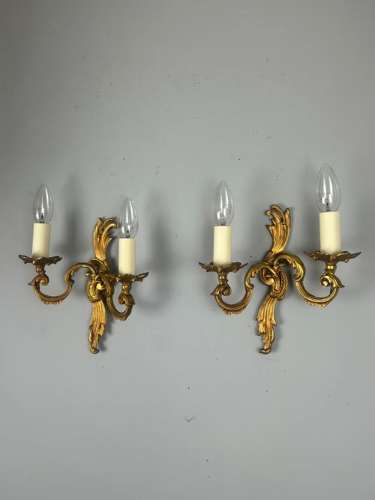 Pair of French Gilded Twin Arm Antique Wall Lights