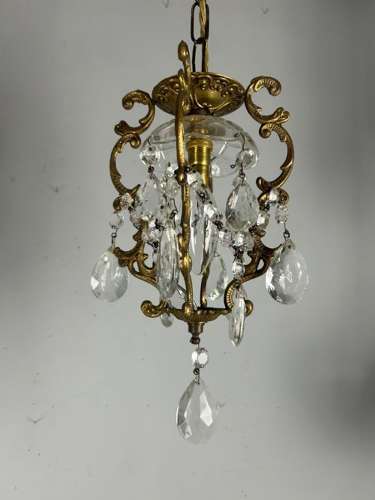 French Single Light Gilt Brass Chandelier, Ceiling Light