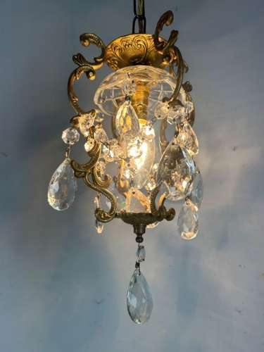 French Single Light Gilt Brass Chandelier, Ceiling Light