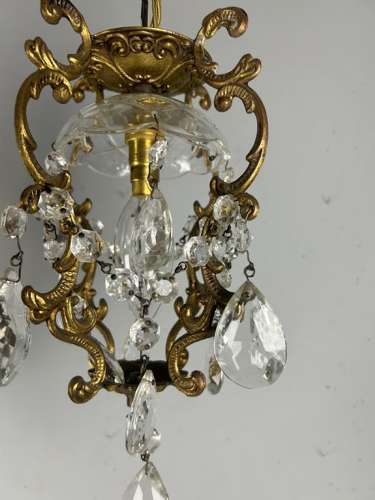 French Single Light Gilt Brass Chandelier, Ceiling Light