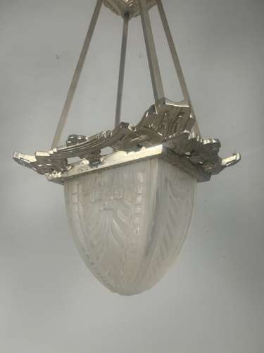 Art Deco Chrome & Frosted Glass Ceiling Light, Chandelier