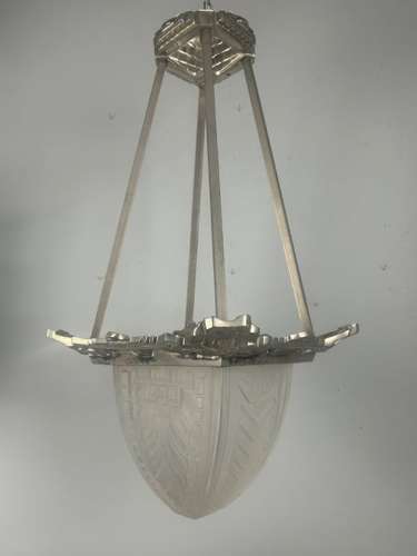 Art Deco Chrome & Frosted Glass Ceiling Light, Chandelier