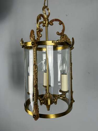 French Gilded Brass Triple Light Antique Lantern
