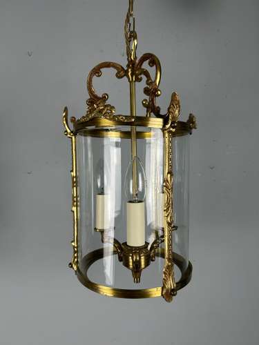 French Gilded Brass Triple Light Antique Lantern
