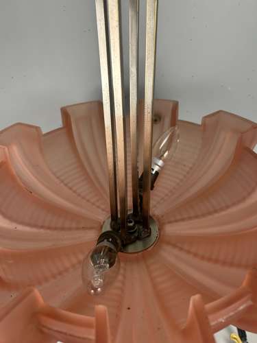 Art Deco Chrome & Glass Chandelier, Ceiling Light