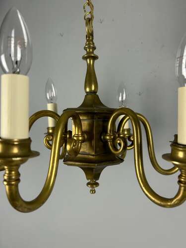 English Aged Brass 6 Arm Chandelier, Rewired