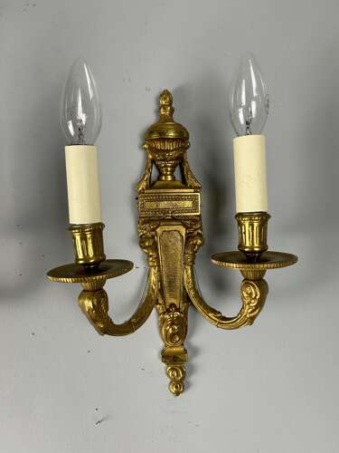Pair Of French Gilt Brass Antique Wall Lights, Rewired