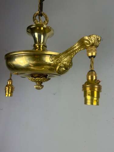 Antique 2 Light Brass Chandelier, Ceiling Light, Rewired