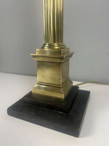 Victorian Tall Brass Column Table Lamp With Slate Base, Rewired