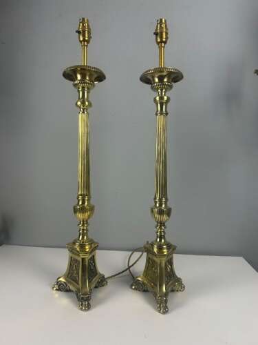 Pair of French Altar Candlestick Table Lamps, Rewired