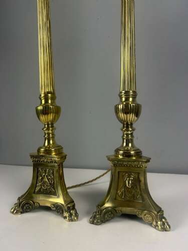 Pair of French Altar Candlestick Table Lamps, Rewired