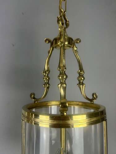Pair Of French Polished Brass Twin Light Convex Lanterns, Rewired
