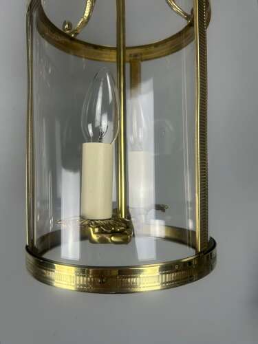 Pair Of French Polished Brass Twin Light Convex Lanterns, Rewired