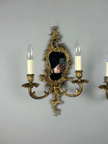 French Pair Of Gilded Antique Girandoles, Wall Lights