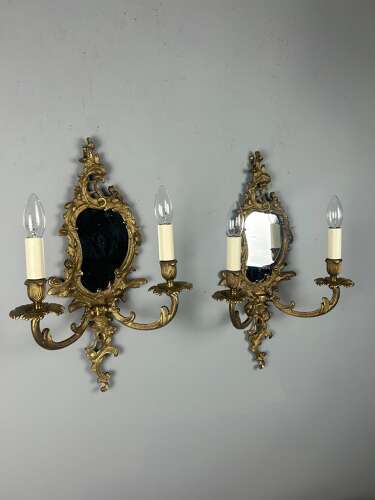 French Pair Of Gilded Antique Girandoles, Wall Lights