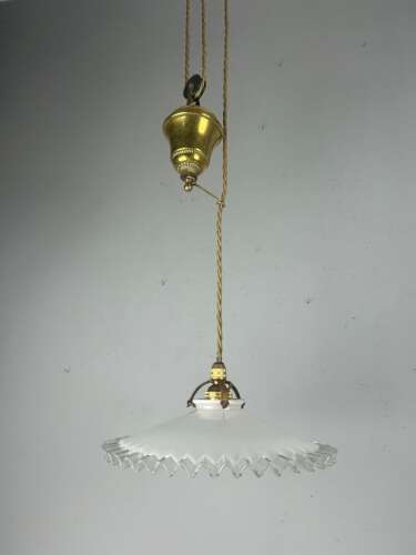 French Pulley Ceiling Light with Original Shade, Rewired