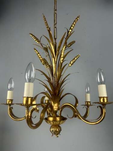 Italian Gilt Wheatsheaf Hollywood 5 Light Chandelier