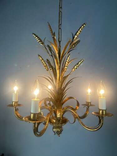 Italian Gilt Wheatsheaf Hollywood 5 Light Chandelier