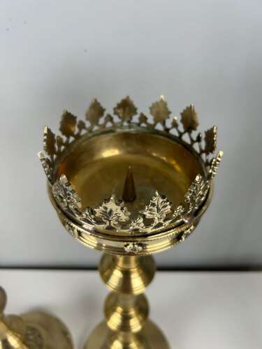 Pair of French Polished Brass Church Pricket Candlesticks, c1900