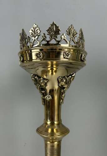 Pair of French Polished Brass Church Pricket Candlesticks, c1900