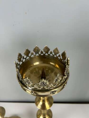 Pair of French Polished Brass Church Pricket Candlesticks, c1900