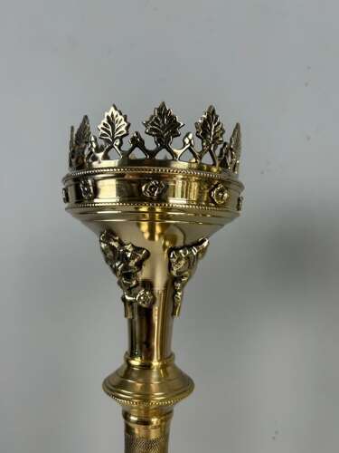 Pair of French Polished Brass Church Pricket Candlesticks, c1900