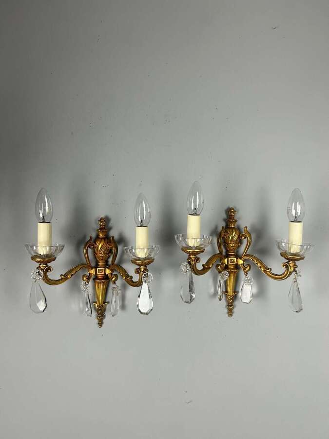 Pair Of French Gilded Crystal Antique Wall Lights