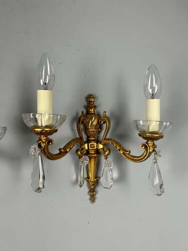 Pair Of French Gilded Crystal Antique Wall Lights