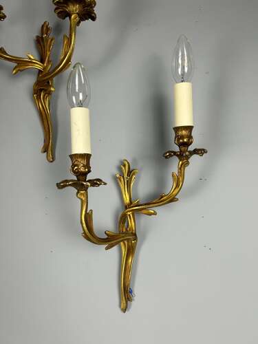 French Pair Of Gilded Brass Antique Wall Lights