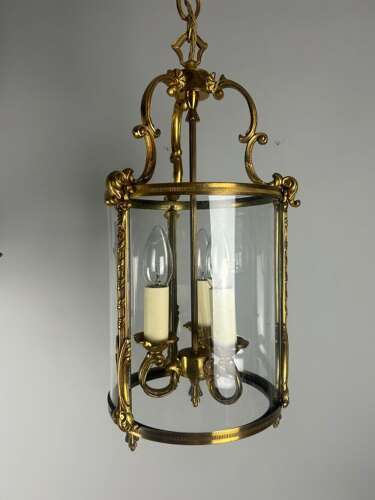 French Gilded Triple Light Convex Hall Lantern