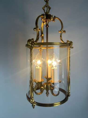 French Gilded Triple Light Convex Hall Lantern