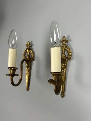 French Pair Of Single Arm Antique Brass Wall Lights
