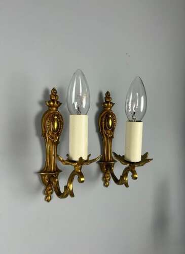 French Pair Of Single Arm Antique Gilt Brass Wall Lights
