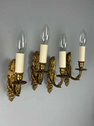 Set of 4 Single Arm Antique Gilt Brass Wall Lights