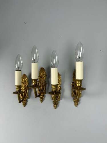 Set of 4 Single Arm Antique Gilt Brass Wall Lights