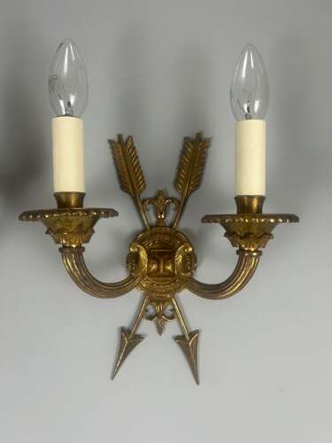 French Pair Of Gilded Bronze Empire Antique Wall Lights