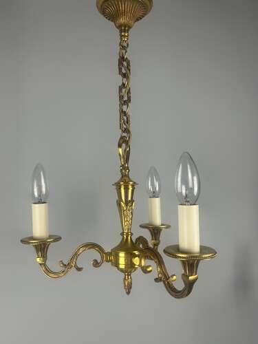 French 3 Light Gilt Brass Chandelier