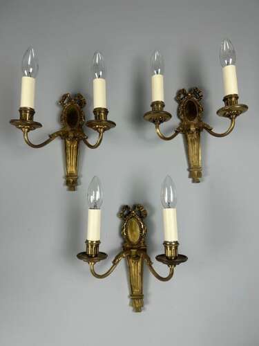 Set of 3 French Gilded Twin Arm Wall Lights