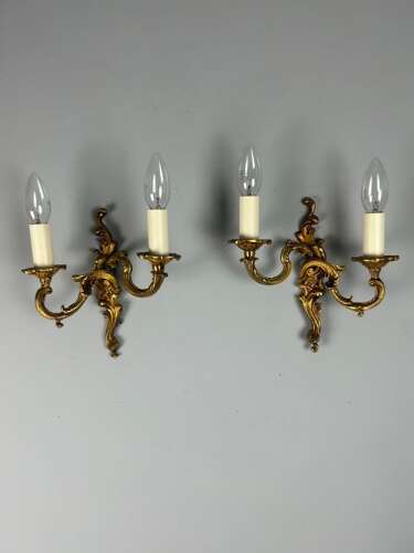 French Pair Of Gilded Bronze Antique Wall Lights