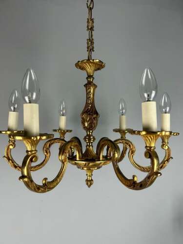 French Gilded Bronze 6 Light Antique Chandelier