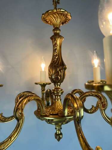 French Gilded Bronze 6 Light Antique Chandelier