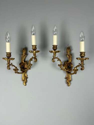 French Pair Of Gilded Bronze Antique Wall Lights
