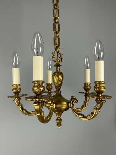 French Gilded Bronze 5 Light Antique Chandelier