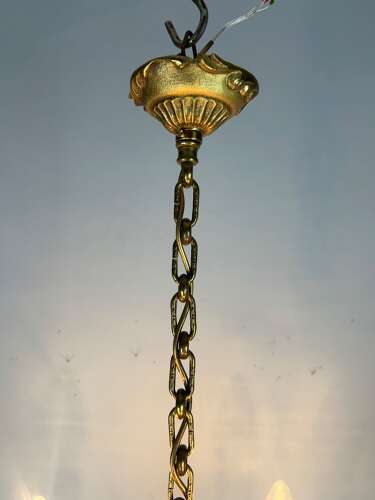 Small French Gilt Brass 4 Light Chandelier, Ceiling Light