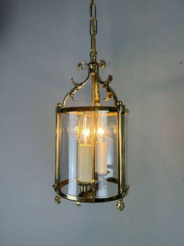 Small French Twin Light Polished Brass Lantern