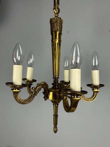 French Bronze Empire 5 Light Antique Chandelier