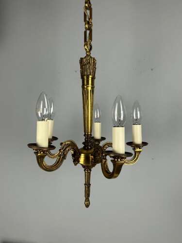 French Bronze Empire 5 Light Antique Chandelier
