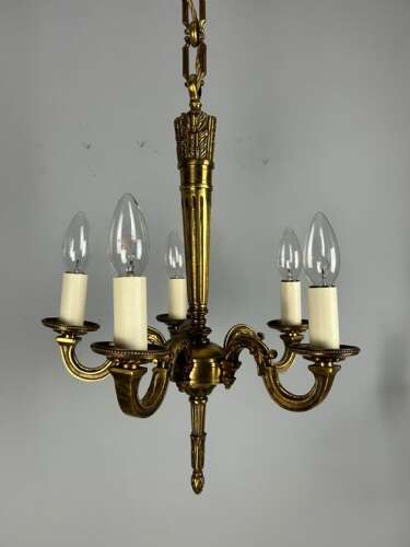 French Bronze Empire 5 Light Antique Chandelier